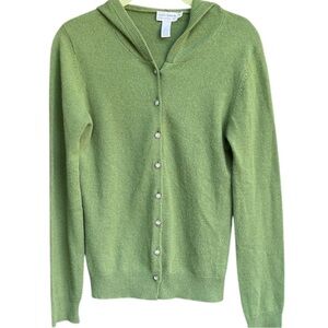 Saks Fifth Avenue Subtle Luxury Olive Green Hooded Cashmere Cardigan